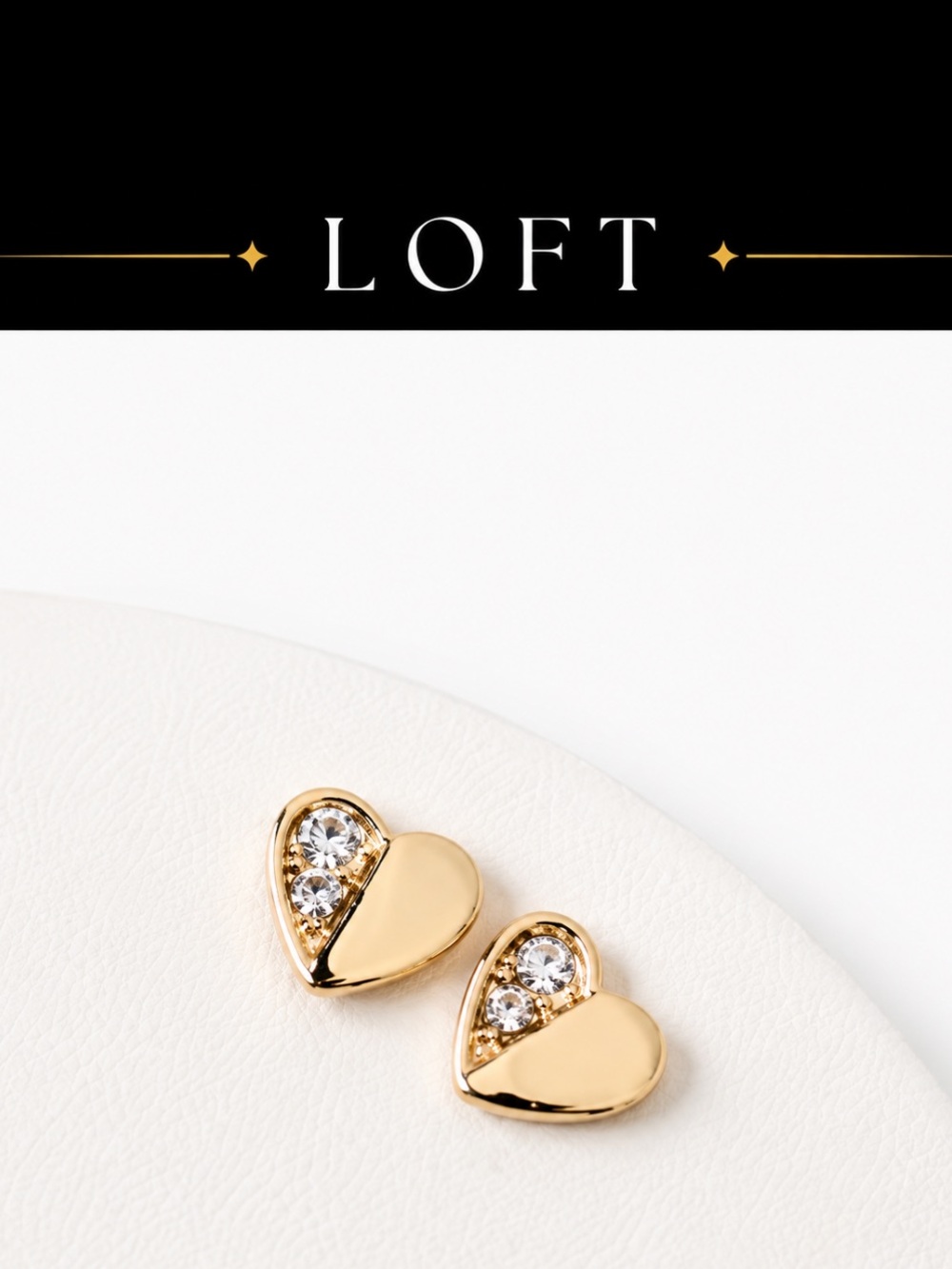 Ann Taylor LOFT Gold Heart Stud Earrings with Crystals